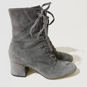 Gianvito Rossi Gray Suede Lace Up Boots Mackay Low Block Heel Ankle Zip sz 38